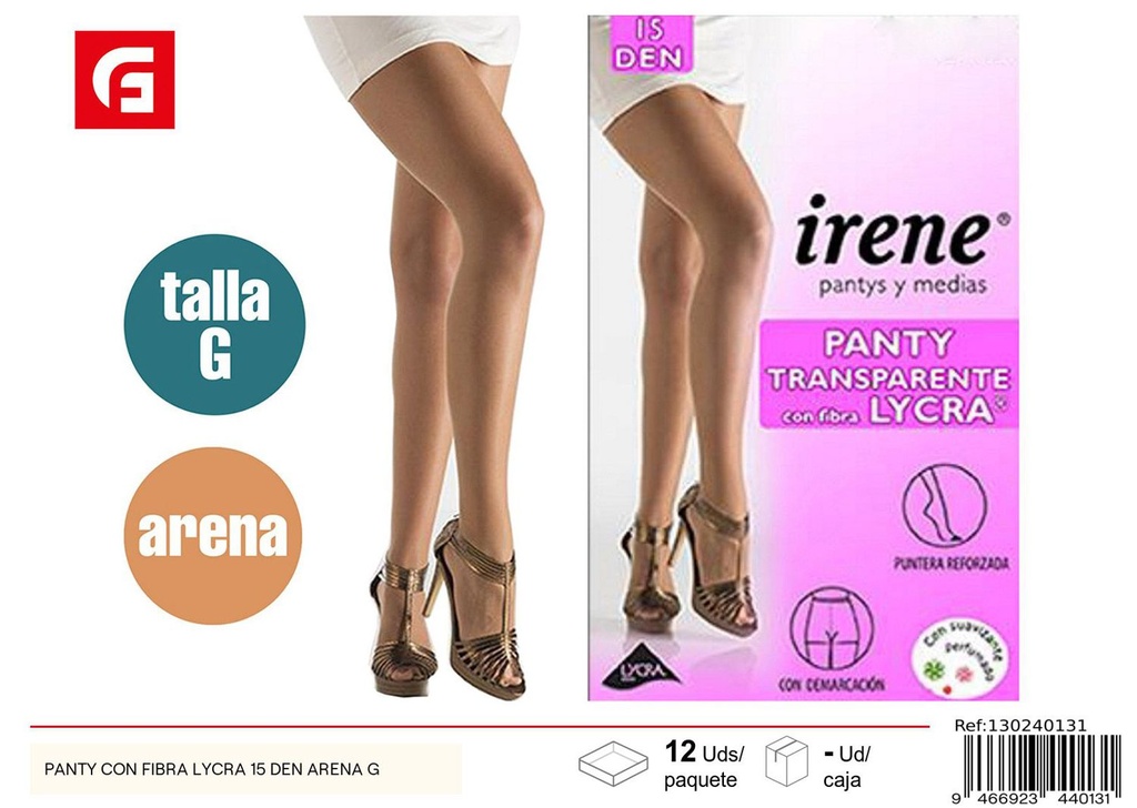 Panty con fibra Lycra 15 den arena G para comodidad y estilo