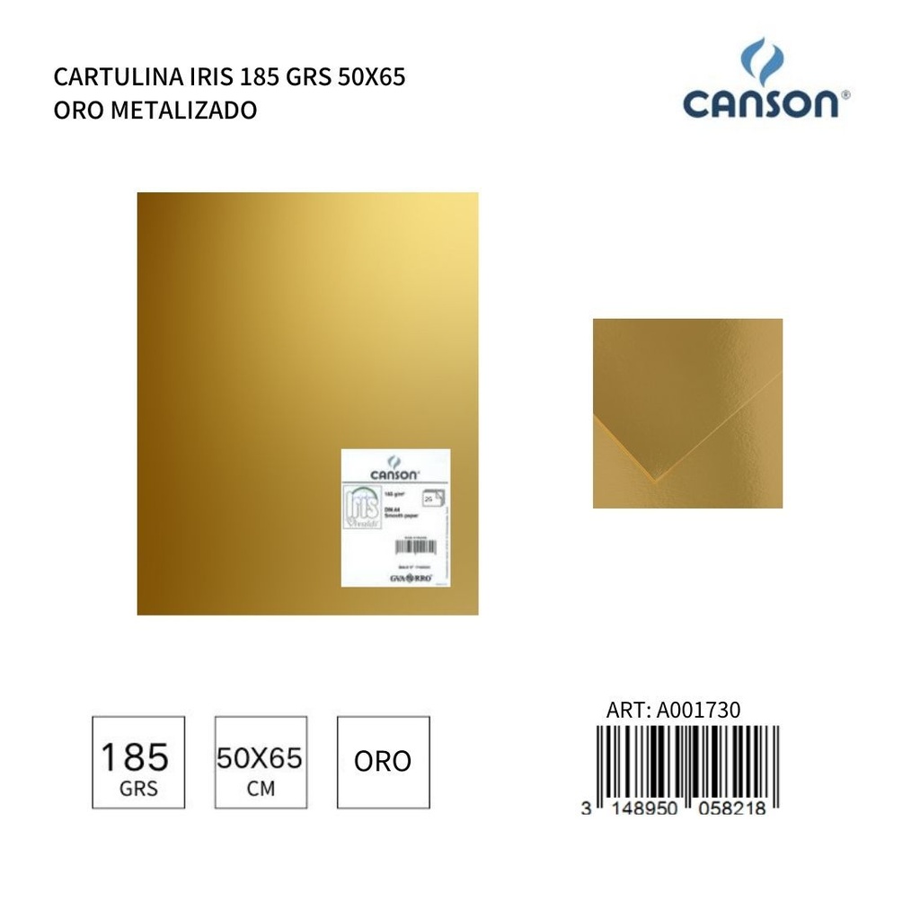 Cartulina Iris 185 grs 50x65 oro metalizado - Material escolar