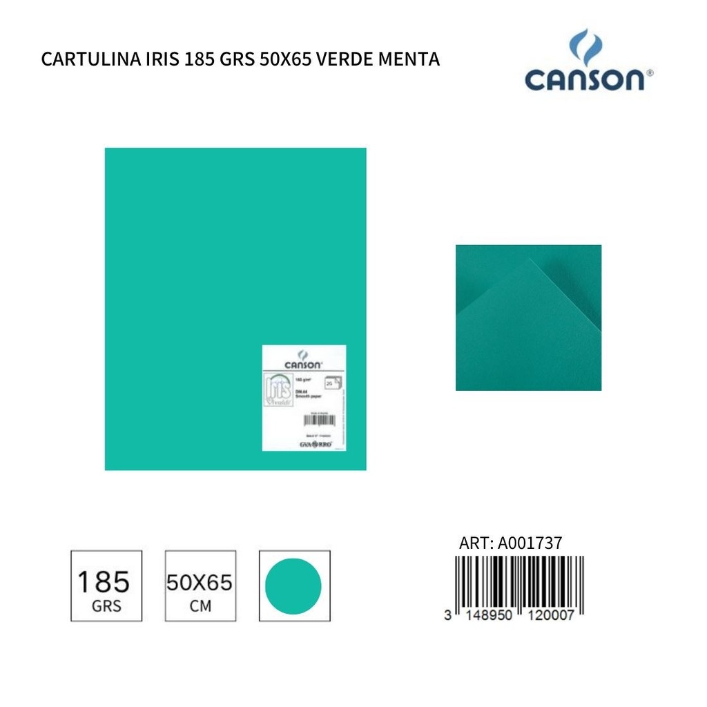 Cartulina Iris 185 grs 50x65 Verde Menta - Material de papelería