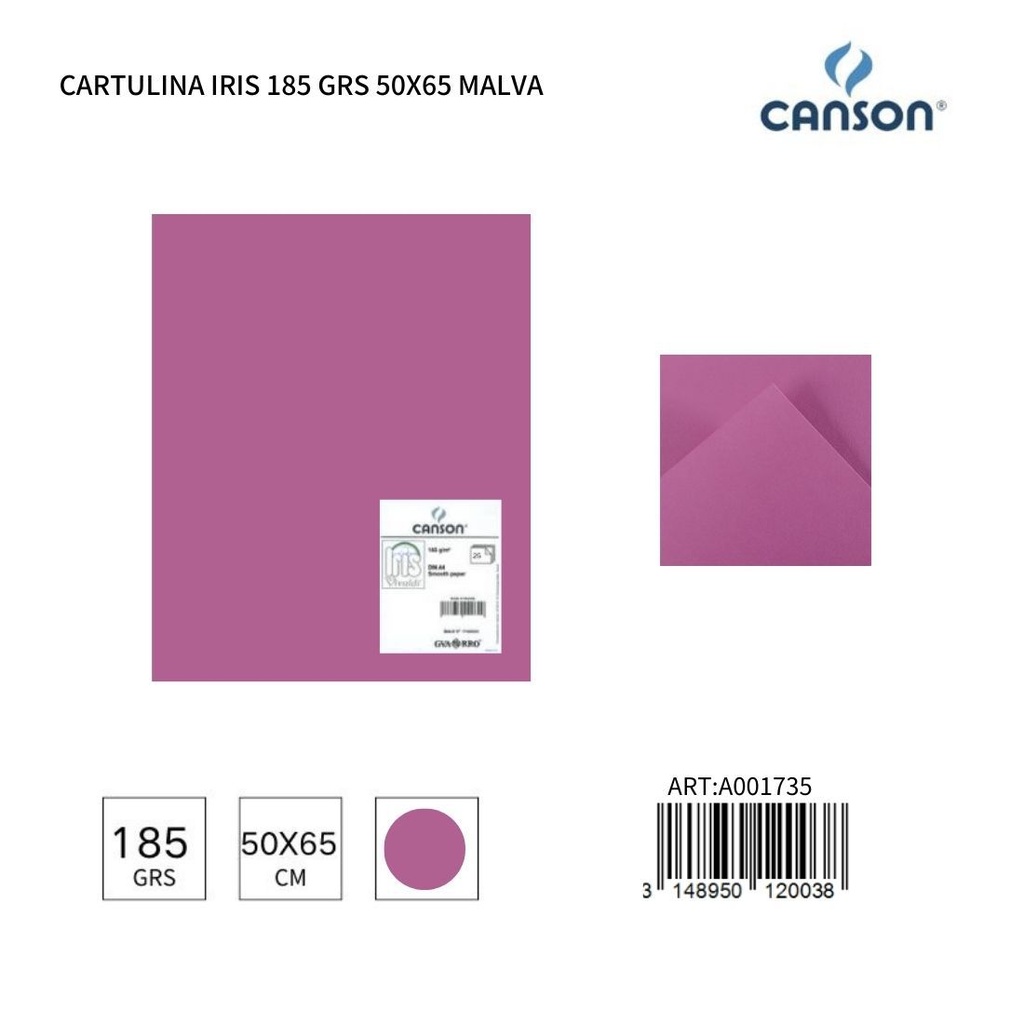 Cartulina Iris 185 grs 50x65 Malva - Material de papelería