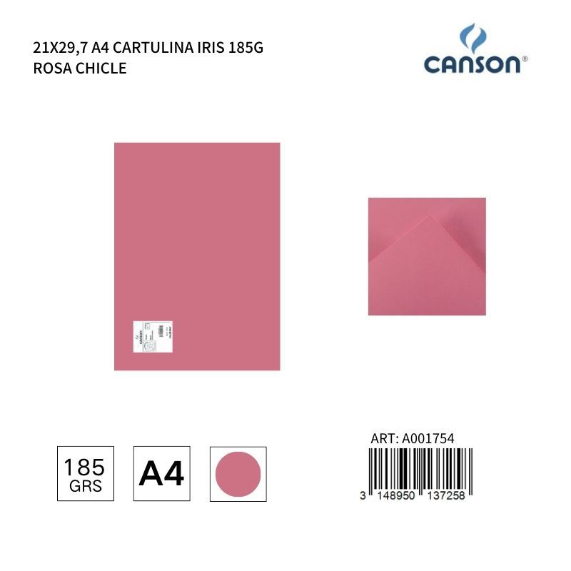 Cartulina A4 21x29.7 185g color rosa chicle - IRIS