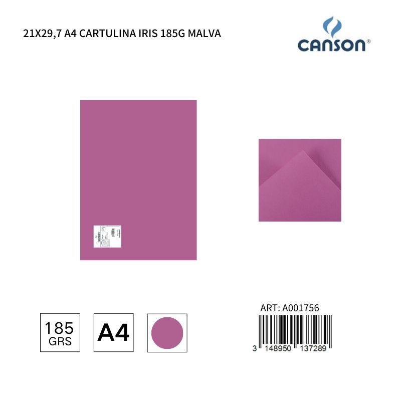 Cartulina A4 21x29.7 185g color malva - IRIS