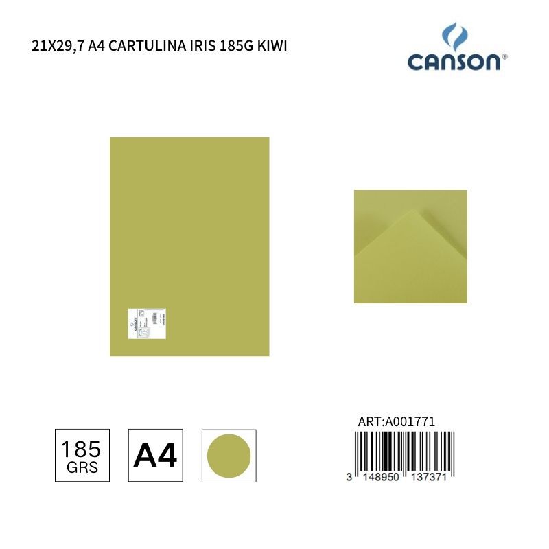 Cartulina A4 21x29,7 185g Color Kiwi - Cartulina IRIS, Material de oficina