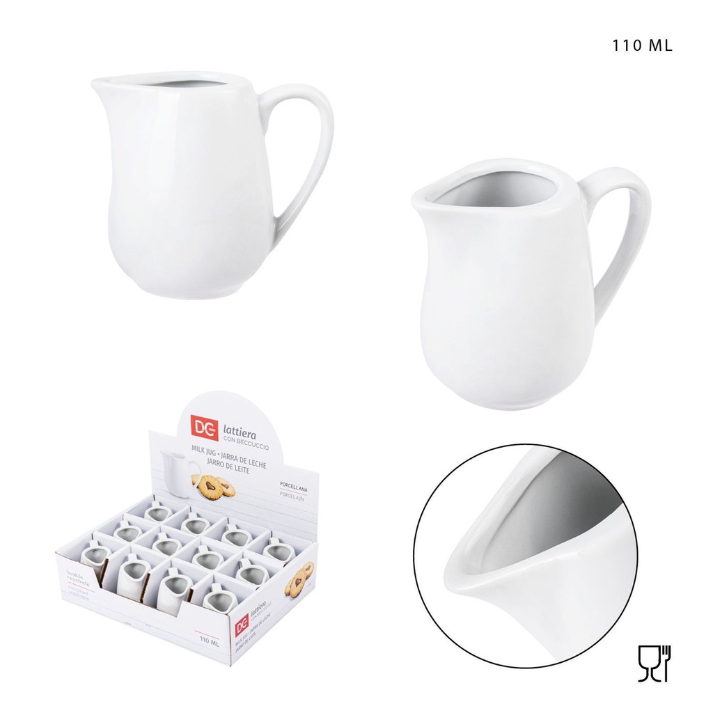 Jarra para leche de porcelana blanca 110ml para café y té