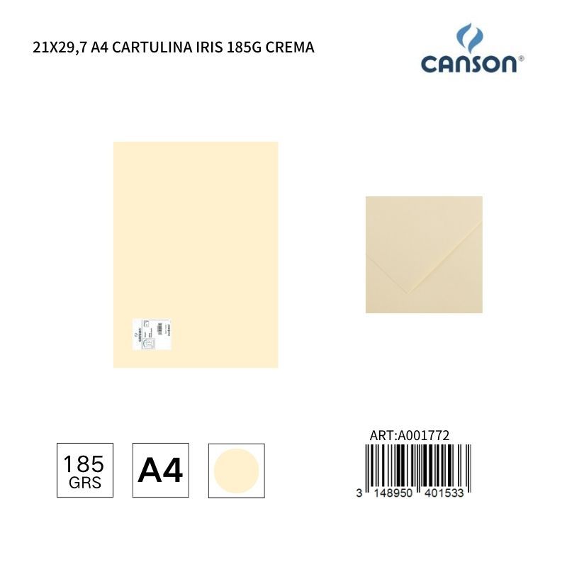 Cartulina A4 21x29.7 185g color crema - IRIS