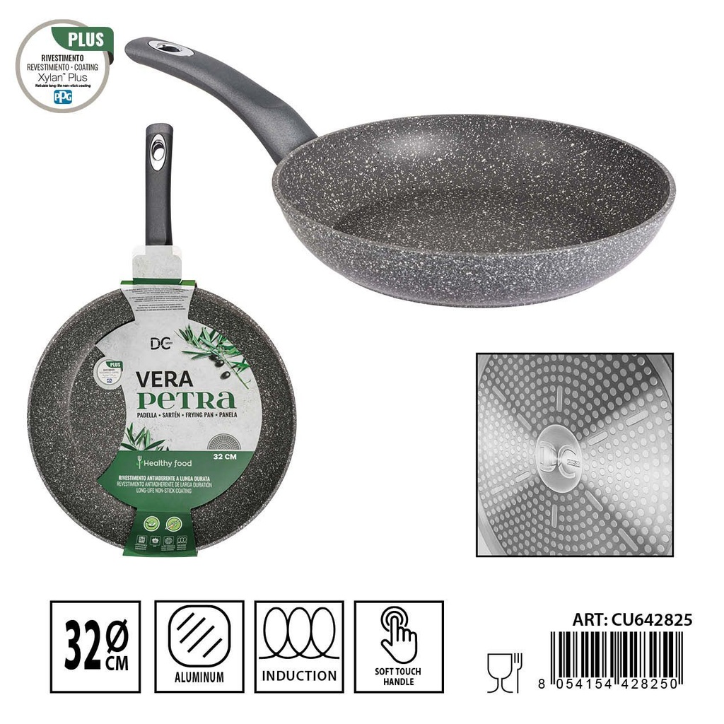 Sartén antiadherente para inducción 32cm gris con puntos para cocinar