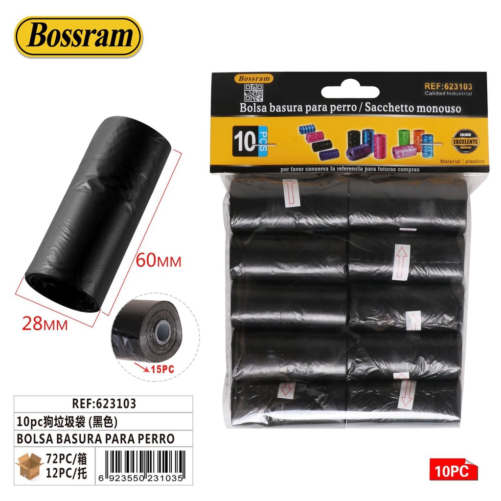 Bolsa de basura para perro 10pcs (negro) para recogida de desechos