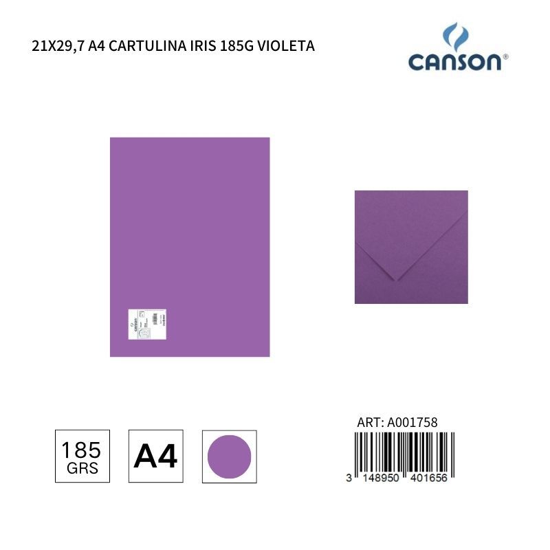 Cartulina A4 21x29.7 185g color violeta - IRIS