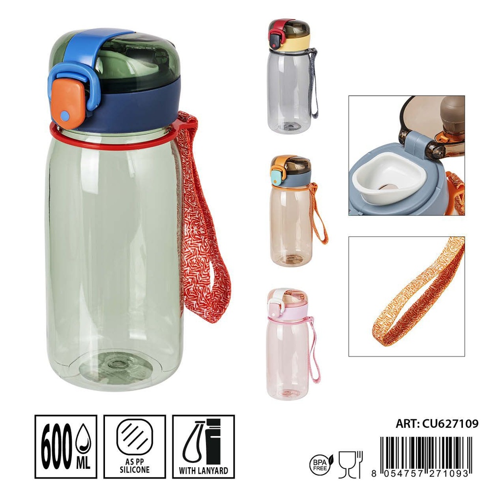 Botella de agua de plástico 600ml 7.5x19cm portátil y reutilizable