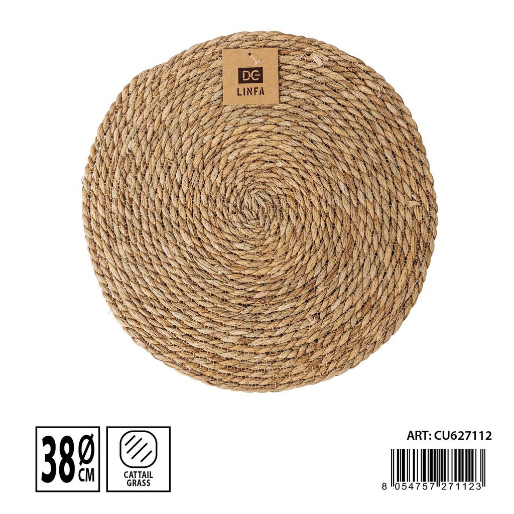 Salvamantel redondo de fibra natural 38cm para proteger mesas