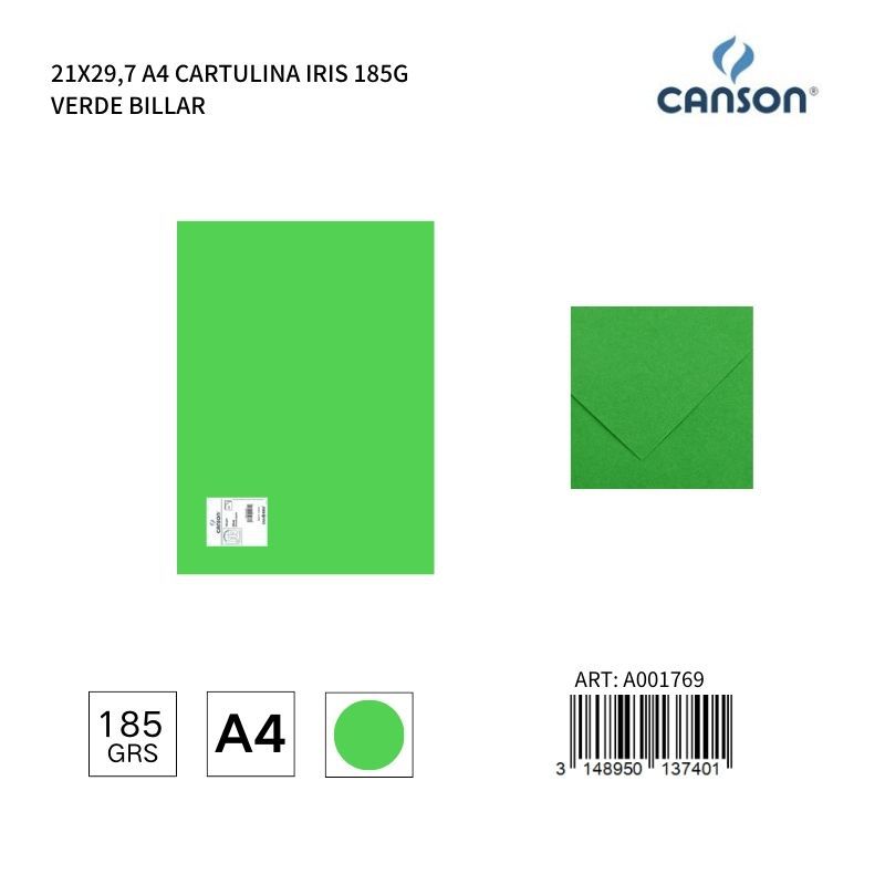  Cartulina A4 21x29.7 185g - Color verde billar - Papelería y manualidades