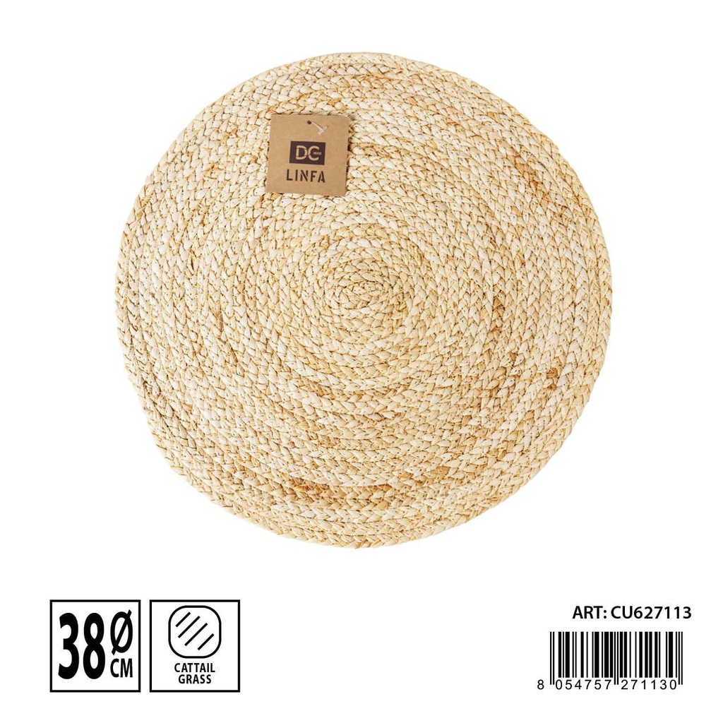 Salvamantel redondo de fibra natural 38cm para proteger mesas