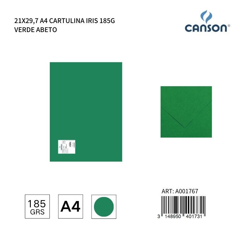  Cartulina A4 21x29.7 185g - Color verde abeto - Papelería y manualidades