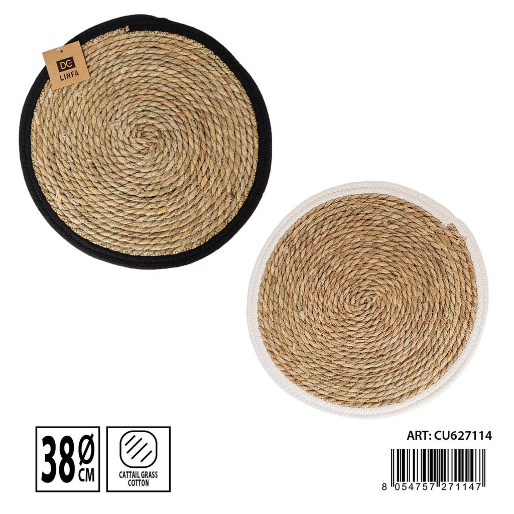 Salvamantel redondo de fibra natural 38cm para proteger mesas