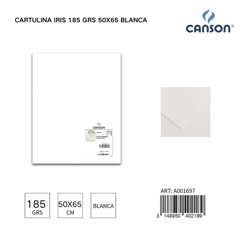 Cartulina Iris 185 grs 50x65 blanca - Material de papelería y cartulinas