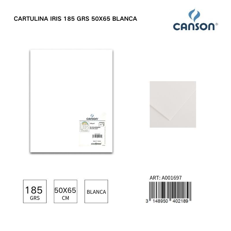 Cartulina Iris 185 grs 50x65 blanca - Papelería