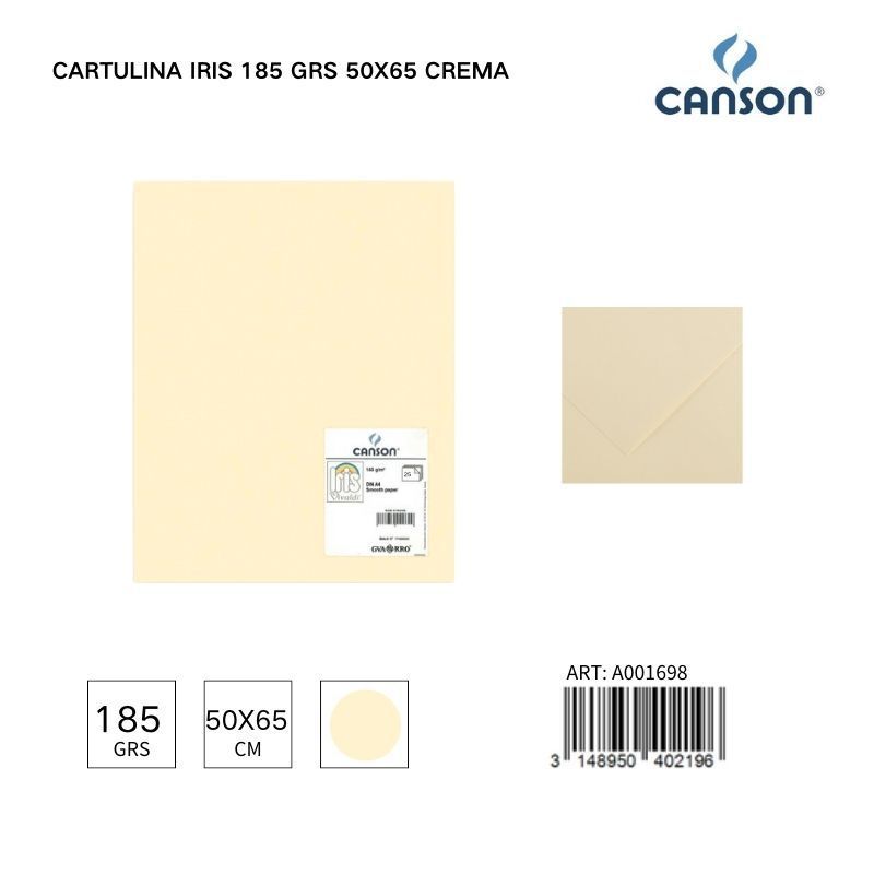 Cartulina Iris 185g 50x65 color crema - Pack de hojas