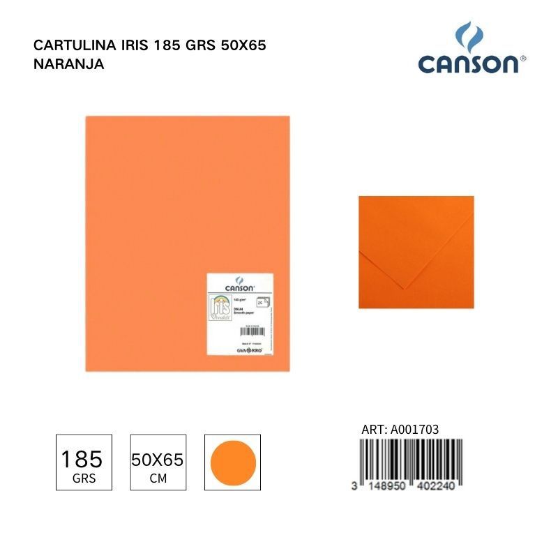 Cartulina Iris 185 grs 50x65 naranja - Material de papelería y cartulinas