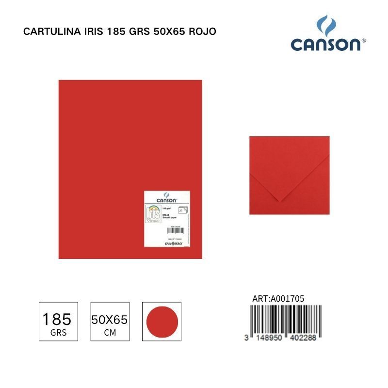 Cartulina Iris 185g 50x65 color rojo - Pack de hojas