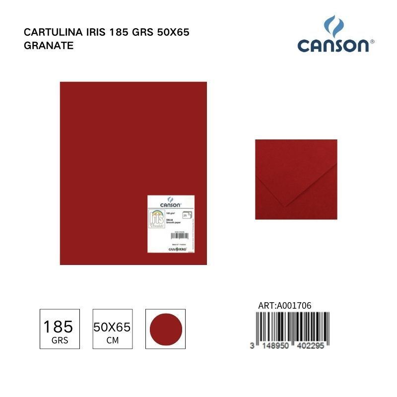 Cartulina Iris 185g 50x65 color granate - Pack de hojas