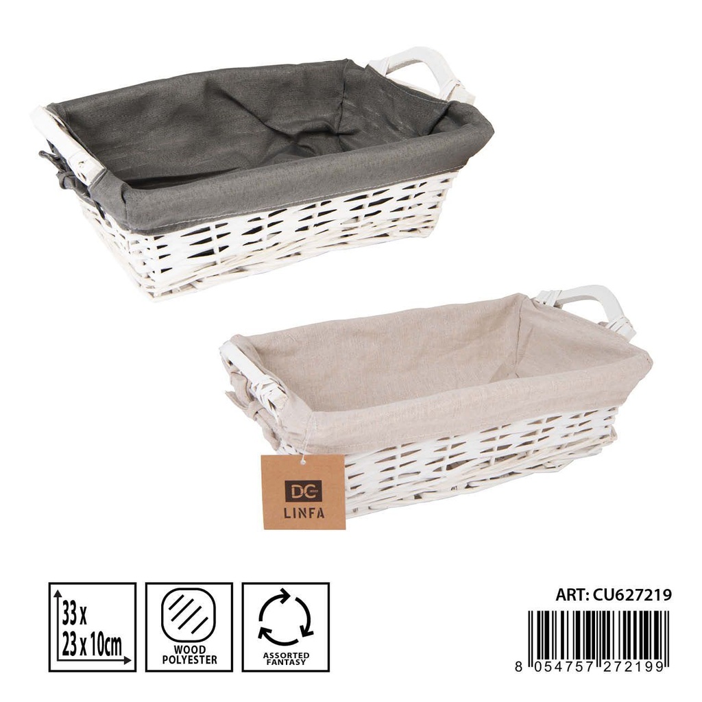 Cesta rectangular con asas de tela 33x23x10cm para almacenamiento