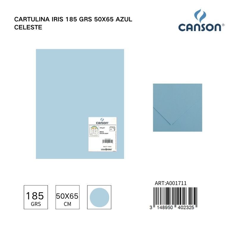 Cartulina Iris 185 grs 50x65 Azul Celeste - Papelería y material de arte