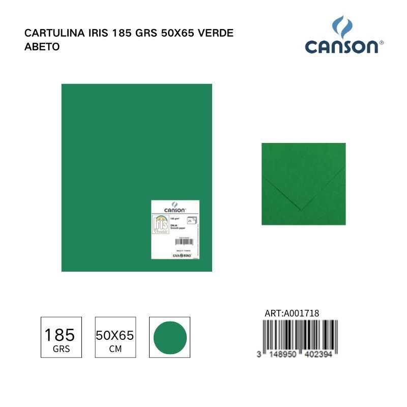 Cartulina Iris 185g 50x65 color verde abeto - Pack de hojas
