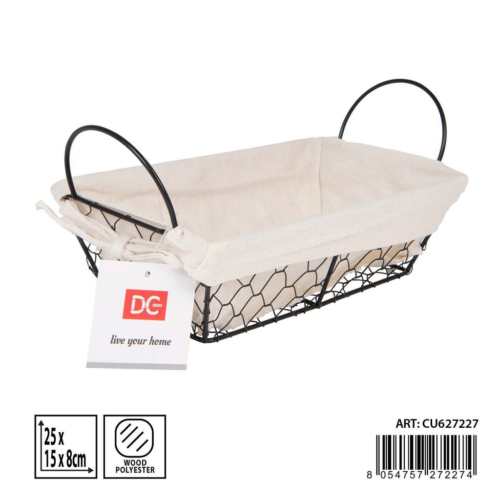 Cesta rectangular de hierro grande 25x15x8 cm - Accesorios de cocina y cestas para pan