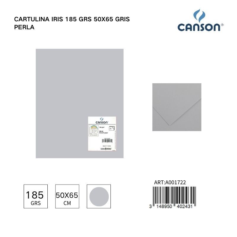 Cartulina Iris 185 grs 50x65 Gris Perla - Papelería y material de arte