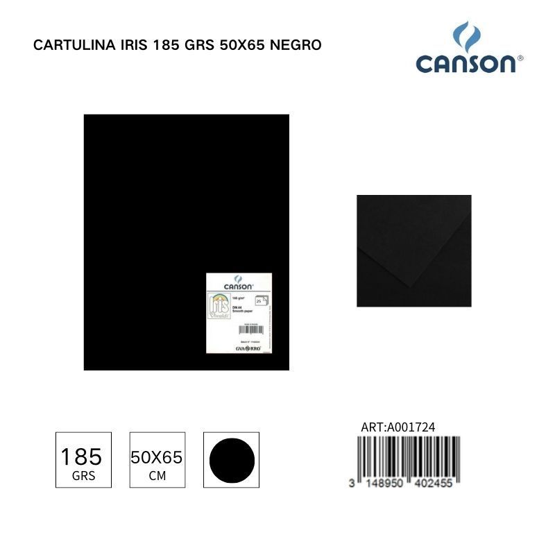 Cartulina Iris 185 grs 50x65 Negro - Papelería y material de arte