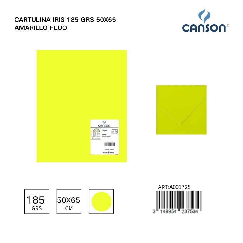 Cartulina Iris 185 grs 50x65 Amarillo Fluo - Papelería