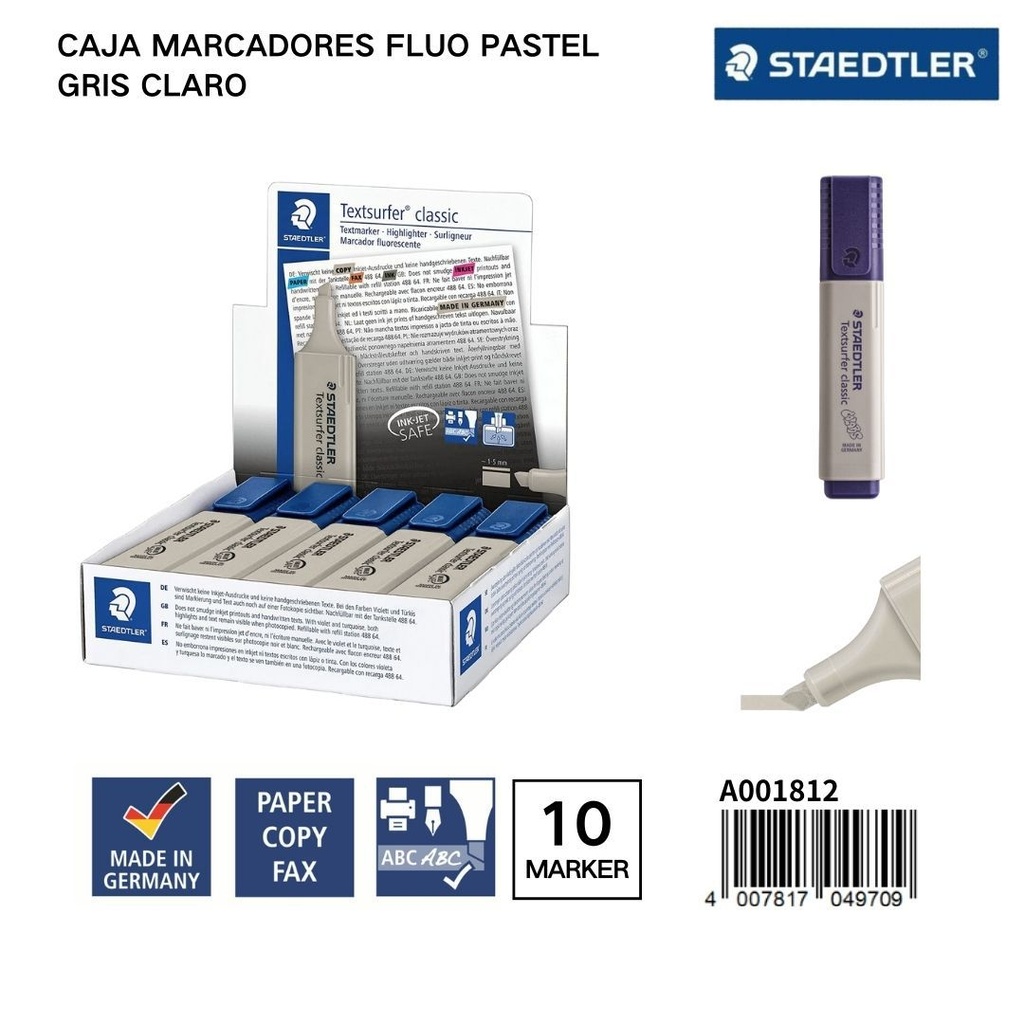 Marcadores fluorescentes pastel STAEDLER 1/5MM Caja 10 Gris Claro