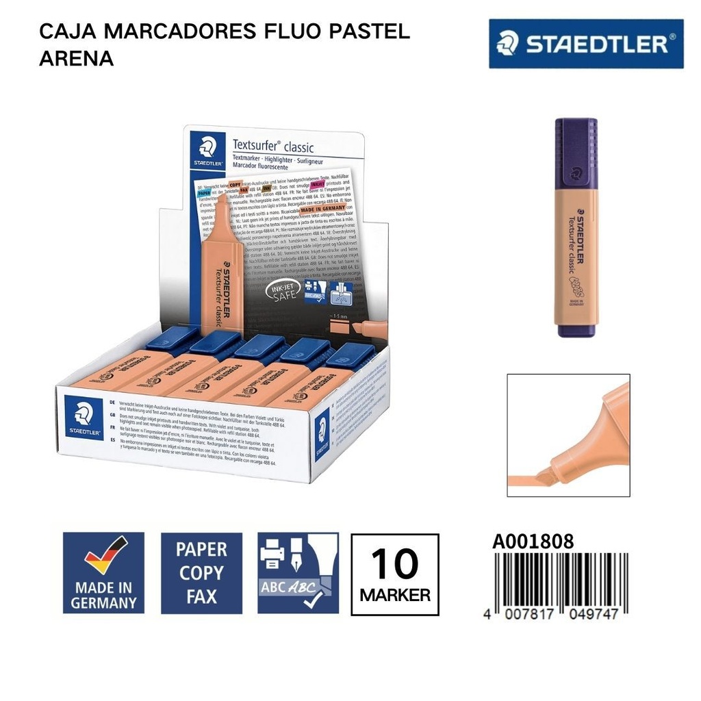 Marcadores fluorescentes pastel STAEDLER 1/5MM Caja 10 Arena