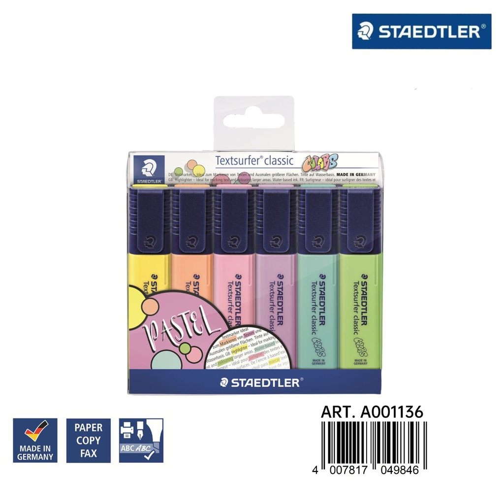 Subrayadores STABILO macarrón 6 piezas - Artículos de papelería de marca