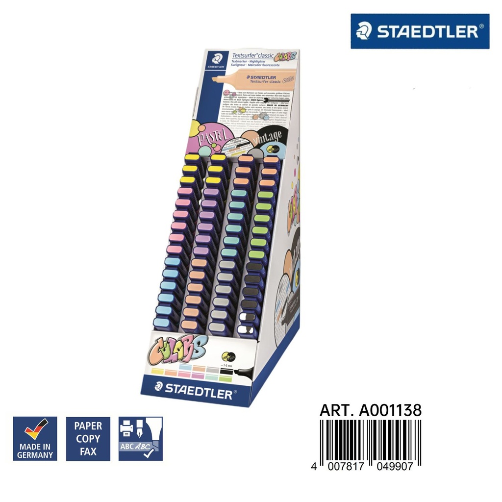 Set de subrayadores pastel Staedtler 60 unidades con expositor - Material de oficina