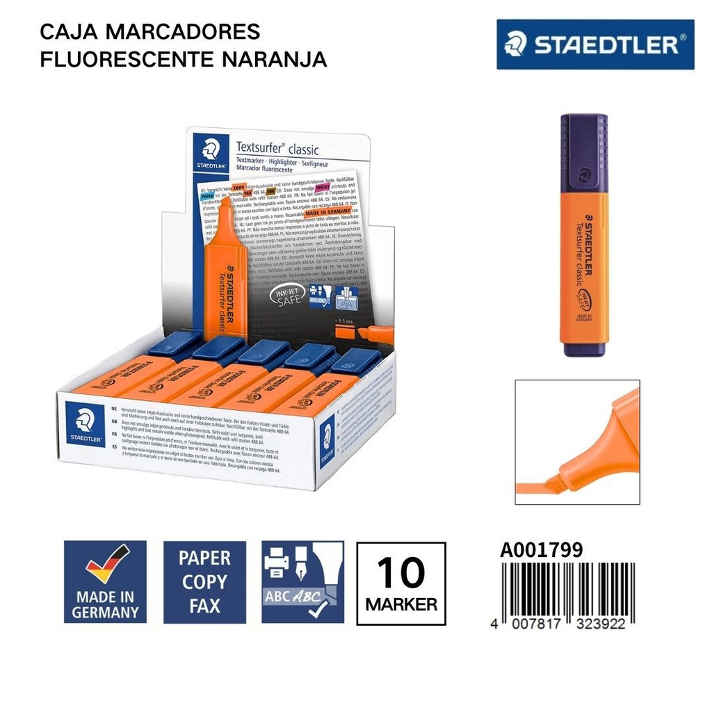 Marcadores fluorescentes STAEDLER 1/5MM Caja 10 Naranja