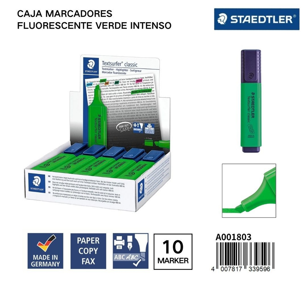 Marcadores fluorescentes STAEDLER 1/5MM Caja 10 Verde Intenso