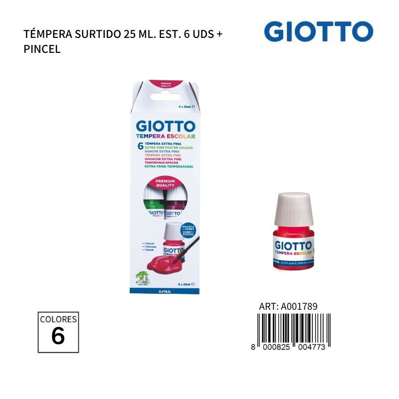 Pintura al temple Giotto surtido 25 ml con pincel - Papelería