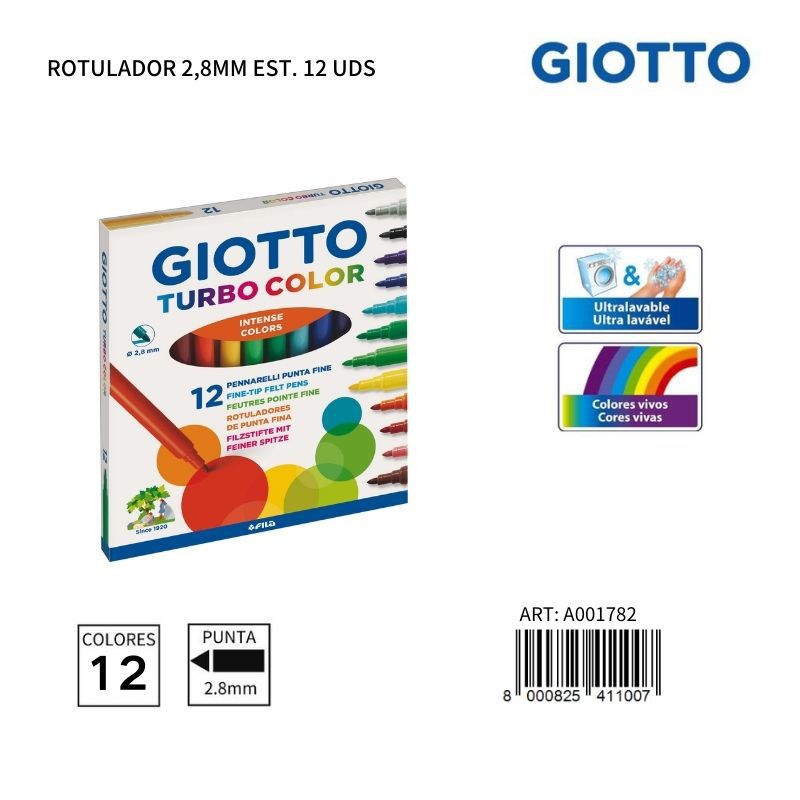 Set de 12 rotuladores Giotto 2.8mm lavables:  - Material de escritura