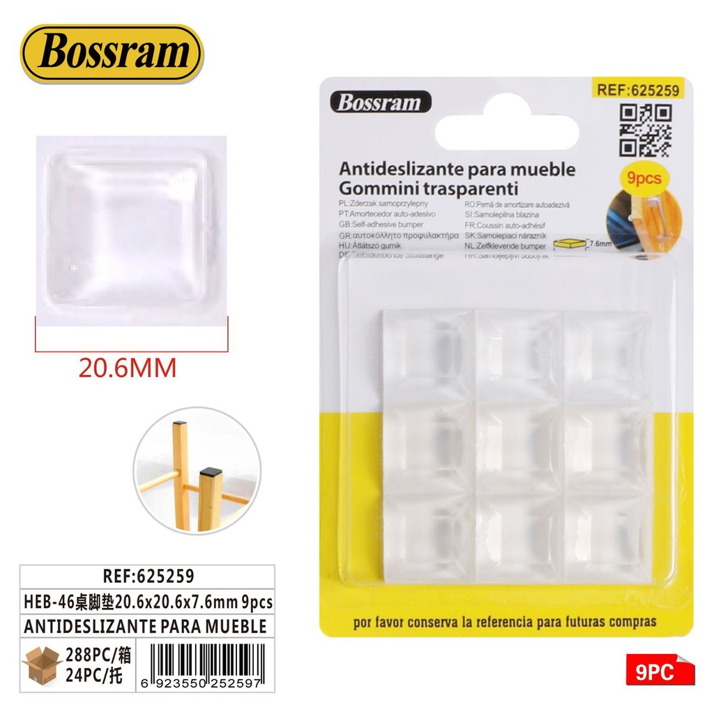 Protector antideslizante para muebles - 9 piezas, 20.6x20.6x7.6mm