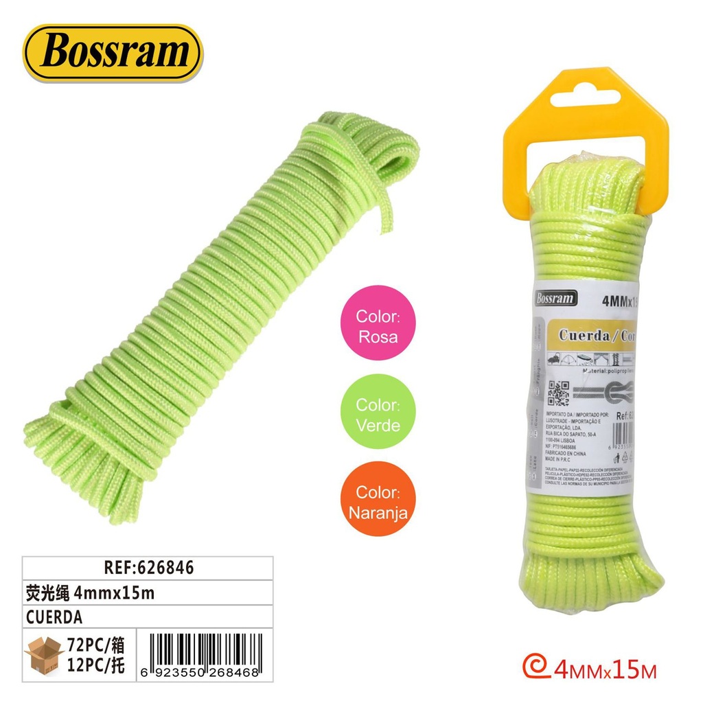 Cuerda fluorescente 4mm x 15m para señalización y seguridad