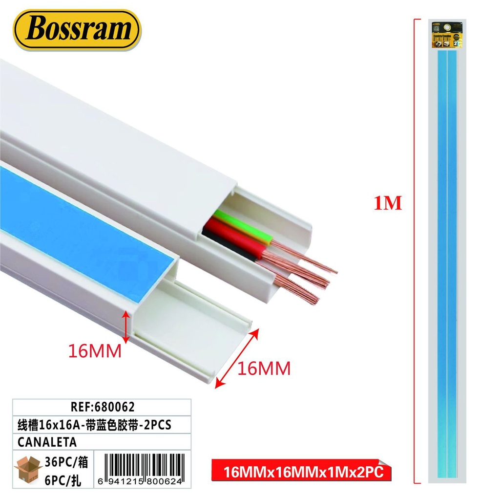 Canaleta 16x16A con cinta azul 2pcs para organización de cables