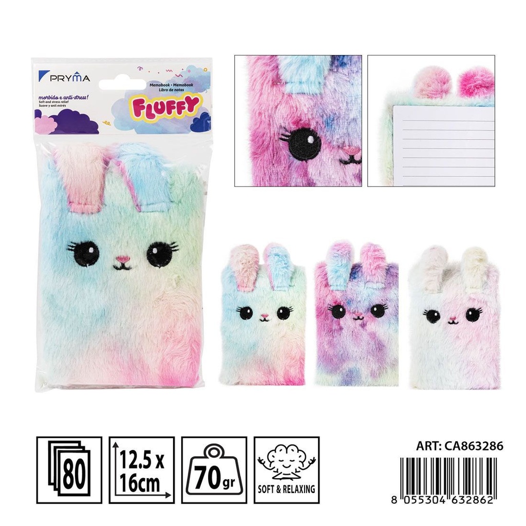 Memobook peluche A6 12.5x16cm 70g 80ff 1r para escritura y notas