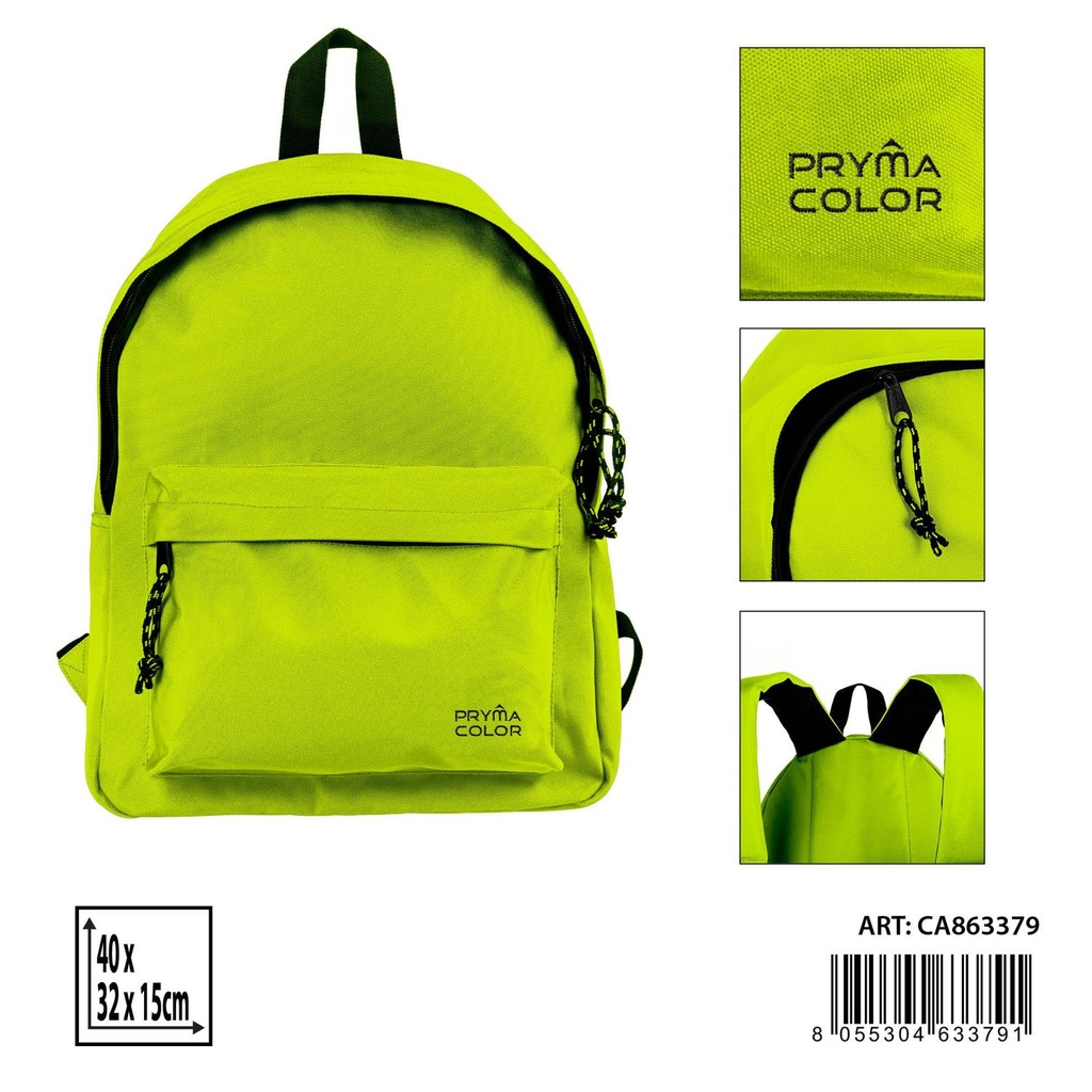 Mochila grande color sólido 40X31X15cm amarilla fluorescente - Mochilas y estuches