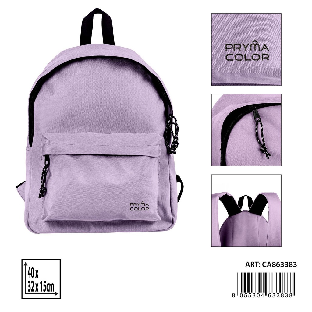 Mochila grande 40x31x15cm lila pastel para escolares