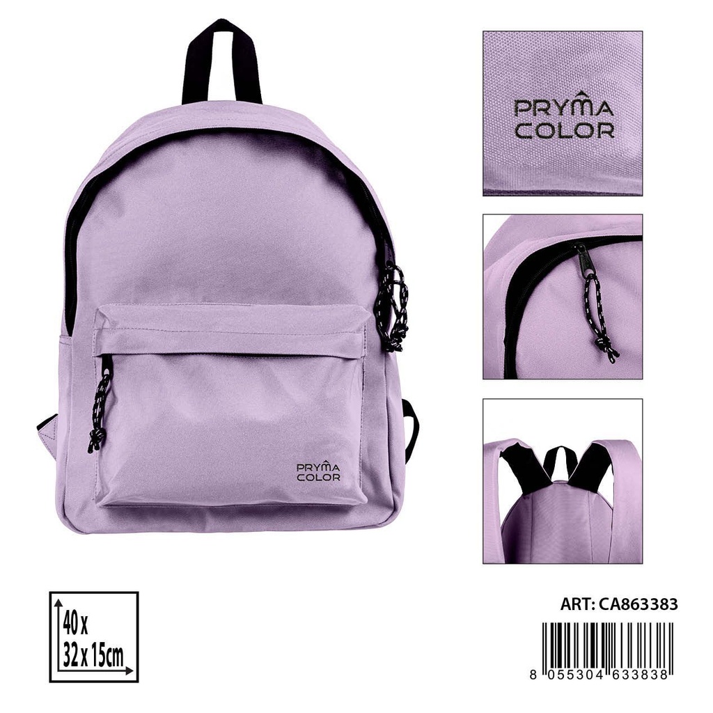 Mochila grande color sólido 40X31X15cm lila pastel - Mochilas y estuches