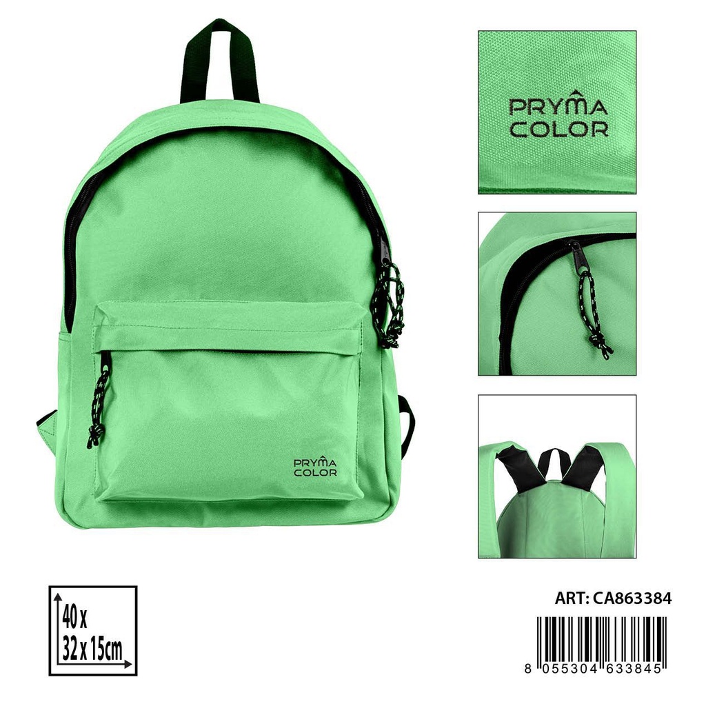 Mochila grande color sólido 40X31X15cm verde pastel - Mochilas y estuches