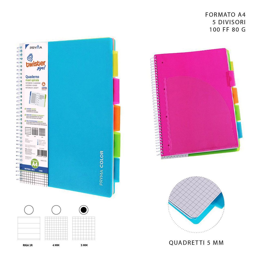 Cuaderno de anillas A4 con 5 separadores 100 hojas 80g 5mm para organización