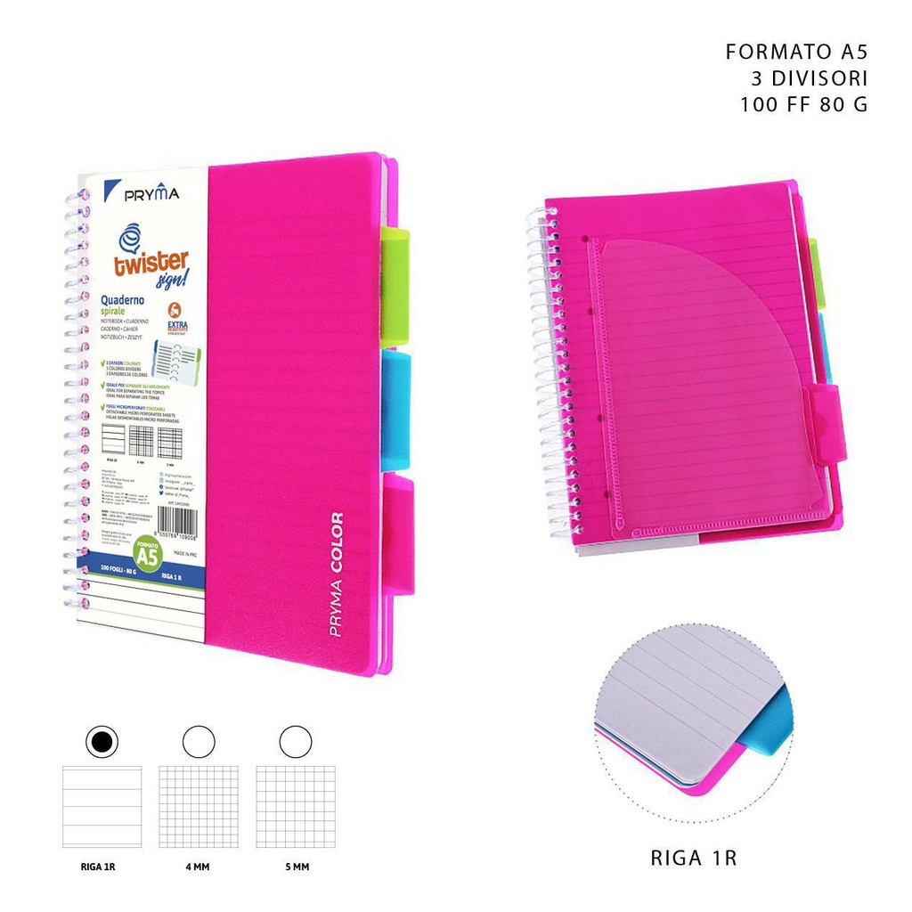 Cuaderno de anillas A5 3 separadores 100 hojas 80g 1 rayado