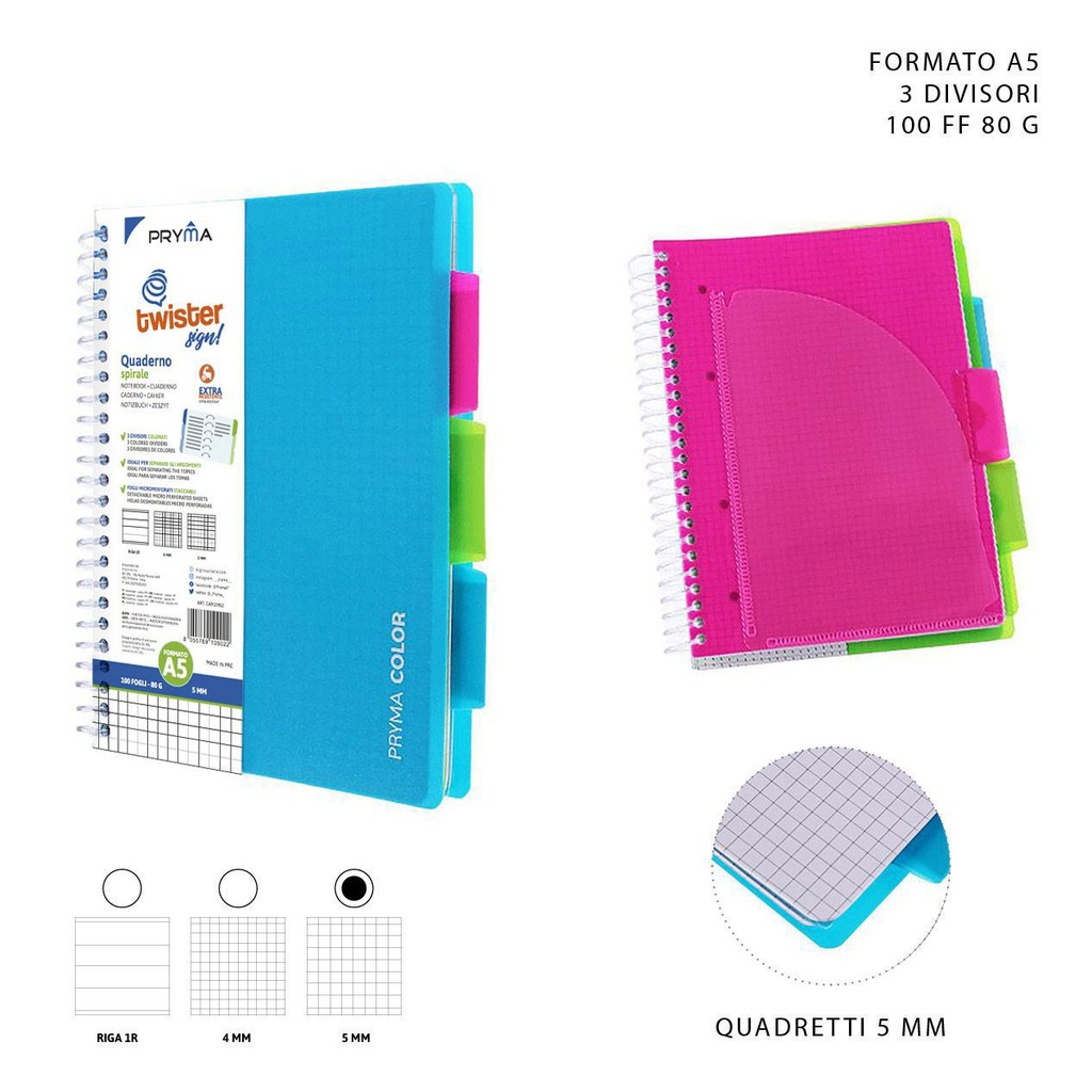 Cuaderno de anillas A5 3 hojas 100FF 80G 5mm - Artículos de papelería